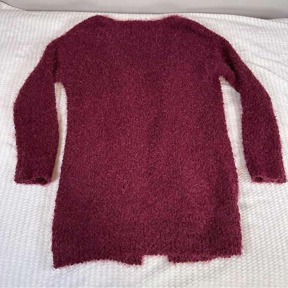 Love Tree Womens Maroon Fuzzy Popcorn Eyelash Sweater Cardigan Pockets Large - Picture 2 of 10